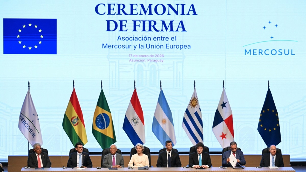 Firma del acuerdo comercial entre la Unión Europea y el Mercosur. Foto: AFP